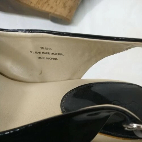 Cato Open Toe Cork Wedge Heels Slingback Women Size 9 M Black Patent Leather - Picture 6 of 11